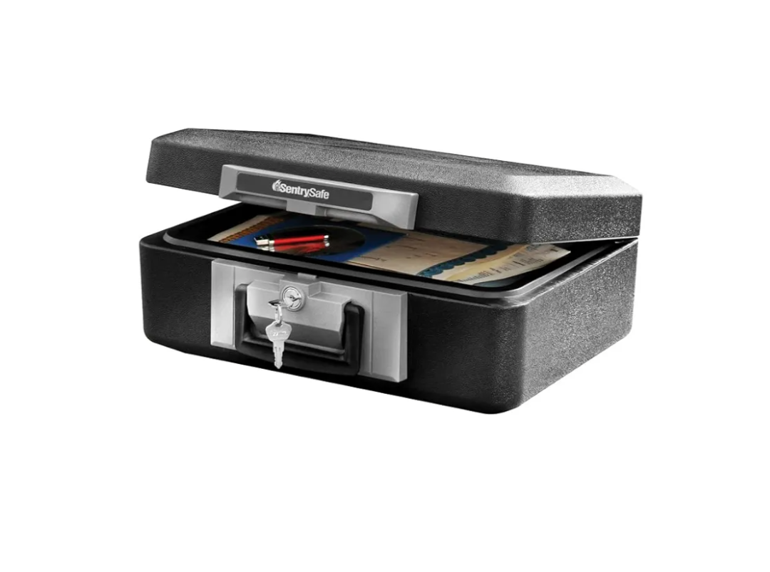 SentrySafe Fireproof Safe Box with Key Lock, Chest Safe with Carrying Handle to Secure Money, Jewelry, Documents, 0.25 Cubic Feet, 6.3 x 15.3 x 12.1 Inches, 1160