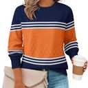 ZESICA Women's 2026 Fall Winter Sweaters Casual Long Sleeve Crew Neck Loose Knitted Pullover Sweater Tops,Navy,Medium