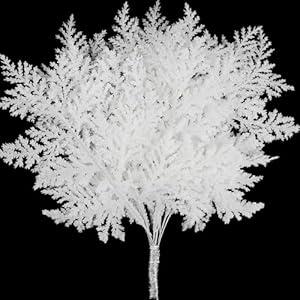 24pcs Artificial Pine Needles Glitter Christmas Floral Picks Branches Fake Floral Twig Picks Sprays for Christmas Tree Wreaths Floral Arrangement Home Holiday Decor, White