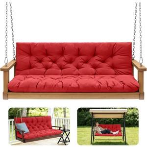 Porch Swing Cushions,Outdoor Cushions 3 Seater Replacement with Backrest, Waterproof Thickened Bench Cushion with Ties for Porch, Patio,Outdoor, Backyard and Garden (Red 60 * 40 in)