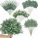 Alecono 100pcs Mixed Eucalyptus Leaves Stems Bulk, 4 Kinds Artificial Greenery Stems Faux Sliver Dollar Fake Greenery for Centerpieces Wedding DIY Bouquets Floral Arrangement Party Decor