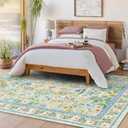 Washable Area Rug 5'7' Green Large Living Room Rug Dirty Pink Blue Floral Non-Slip Soft Boho Colorful Oriental Vintage Bedroom Carpet Dining Room Nursery Home Office Indoor Decor