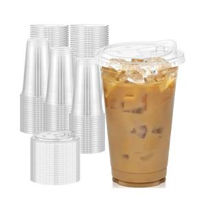 100 Pack - 20 oz Clear Plastic Cups with Lids, Sturdy & Food Safe Iced Coffee Cups with lids, Disposable Plastic Smoothie Cups for Cold Drinks, Sip Lids