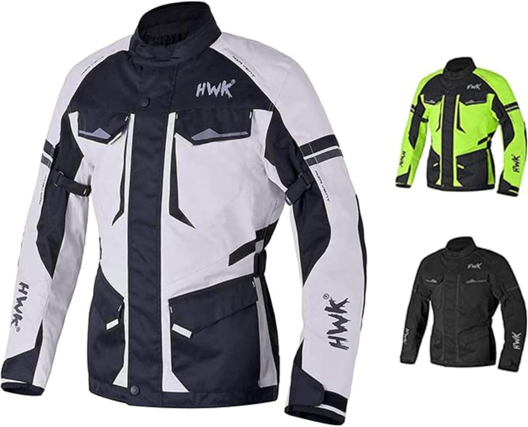 HWK Adventure Touring Motorcycle Jacket for Men, Water Resistant Cordura Textile Biker Jacket for Men, Durable and Stylish Moto Gear with CE Armor for Enduro Motorbike Riding - Grey, Large