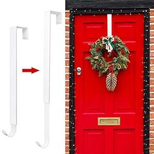 Wreath Hanger for Front Door, Adjustable Wreath Hanger from 15 to 25 Inches Wreath Hanger, 20 lbs Larger Door Upgrade Wreath Hanger Christmas Fall Wreaths Decorations Hook (White)