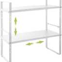 Expandable Cabinet Shelf Organizer Rack, Stackable Kitchen Counter Storage Shelves Stand, Adjustable Height Pantry Shelf Spice Rack (White, 2 Pack)