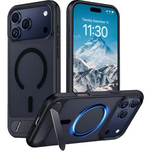 Temdan Designed for iPhone 17 Pro Case, [Built-in Invisible Kickstand][Compatible with MagSafe][Military Grade Shockproof] Slim Translucent Matte Phone Case for iPhone 17 Pro 6.3 inch (Black)