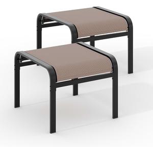 Outdoor Ottoman Set of 2, Outdoor Foot Stool with Textliene Fabric, Metal Frame, Stackable Oversized Foot Rest for Patio Garden Pool, Light Brown | Stackable Oversized Foot Rest for Patio Garden Pool, Light Brown