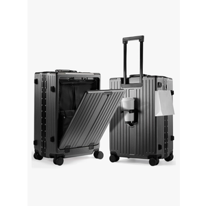 UrbanExplorer 24 Inch Check-In Aluminum Frame Luggage, ABS+PC Hard Shell Suitcases with Spinner Wheels TSA Approved Checked Luggage, Zipperless Suitcases with Cup Holder, Gray