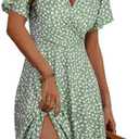 FENSACE Womens Sundress Summer Floral Short Sleeve Wrap V Neck A-Line Midi Dress 2XL Floral-32