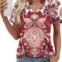 Kistore Womens Summer Tops Short Sleeve V Neck Casual Shirts Beach Vacation Dressy Work Blouses (M)