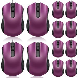 Hoteam 12 Pcs Wired Computer Mouse Bulk Cord USB Computer Mice Ergonomic Wired Mouse for Pcs, Computers, Laptops, Gaming Office Home Supplies (Purple)