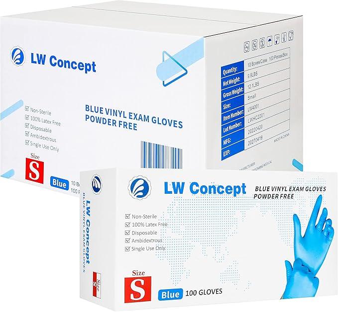 Blue Vinyl Exam Gloves for Medical/Food Safe/Cleaning/Handling Use Multipurpose Latex & Powder Free, 4.5 mil (LW4001, Small)
