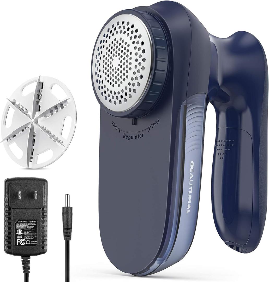 BEAUTURAL Sweater Fabric Shaver Home-Edition, Powerful & Efficient Lint Remover for Clothes and Furniture, AC Adapter or Battery Powered Pill Fuzz Remover, Special for Your Family Ultramarine (Large)