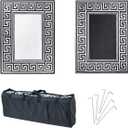 Reversible Rugs Mats, 9x12ft Outdoor Plastic Straw Rug Waterproof for RV, Patio, Garden, Balcony, Backyard, Deck, Picnic, Beach, Camping (New Grecian Complete Kit, Silver)