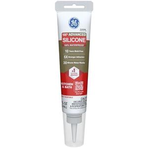 GE Advanced Silicone Caulk for Kitchen & Bathroom, Clear, 2.8 fl oz Tube, 1 Pack - 100% Waterproof Silicone Sealant, 5X Stronger Adhesion, Shrink & Crack Proof