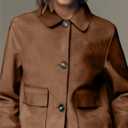 Womens Faux Suede Bomber Jacket Fall Long Sleeve Lapel Button Down Jackets Trendy Going Out Casual Outerwear