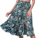 Timormode Boho Floral Long Skirts for Women Elastic High Waist Flowy Midi Skirts with Slit Summer Spring Tiered Beach Skirt TMS8001 NavyBloom S