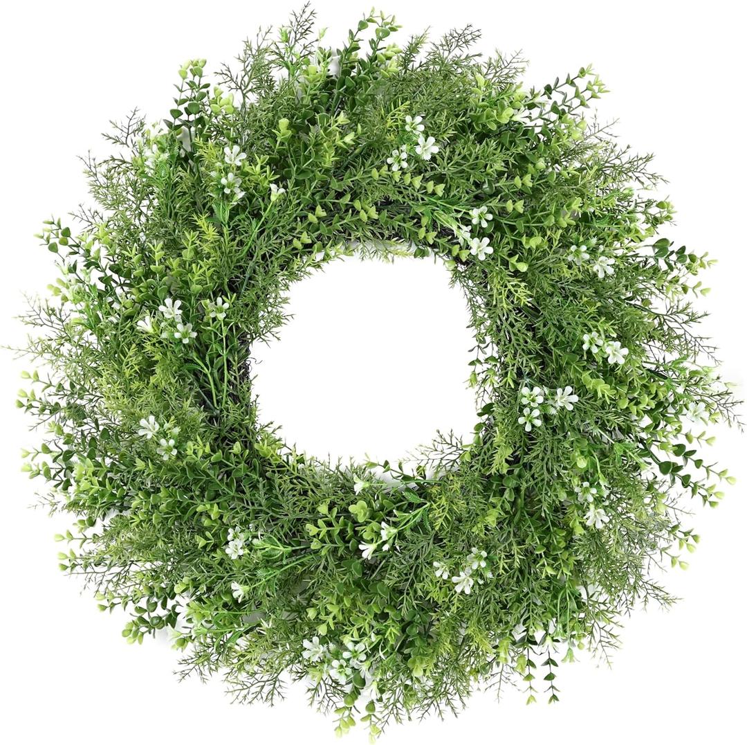 24 Inch Spring Wreaths for Front Door Wreath Summer Outdoor Green Door Wreath for All Seasons Porch Living Room Bedroom Window Wall Indoor Outdoor Farmhouse Home Decoration
