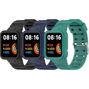 Replacement Strap for Redmi Watch 2 Lite Band with Protective Case,Rugged CaseBand for Xiaomi MI Watch Lite/MI watch Lite2,Bumper Case with Strap Bands (Black/DeepBlue/Green)
