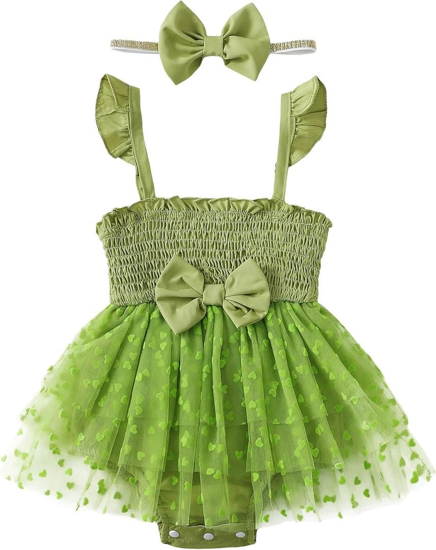 Newborn Baby Girl Clothes Romper Summer Outfits Infant Floral Short Sleeve Romper Jumpsuit Bodysuit (3-6 Months, Green)