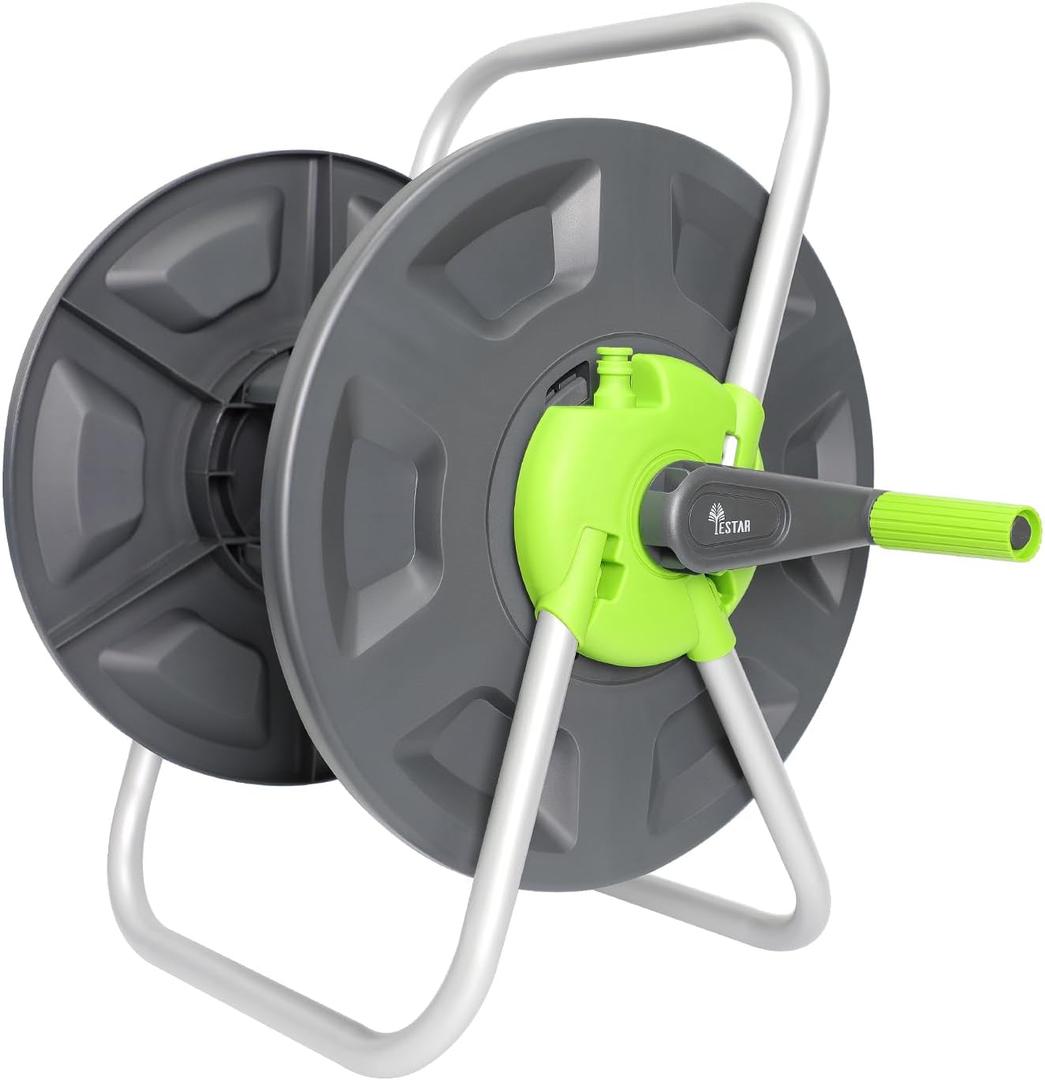 Garden Water Hose Reel Cart, Holds 65-100 Ft of 5/8 Inch, Wall Mounted Garden Hose Cart, Portable Hose Holder for Convenient Hose Storage and Watering (Green)