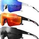 Polarized Sport Sunglasses for Men and Women, Lightweight TR90 Sun Glasses with UV Protection for Cycling Running (A1 Black/Ice Blue/Orange)