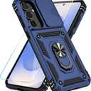 SunStory Compatible with Samsung Galaxy S25 FE 5G Case with HD Screen Protector & Slide Camera Cover & Rotated Ring Kickstand, [Military-Grade] Phone Case for Galaxy S25 FE (Blue)