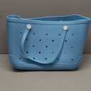 X-Large Waterproof Sandproof Rubber Beach Tote Bag with Zipper Pocket and Phone Kickstand Cup (Light Blue)