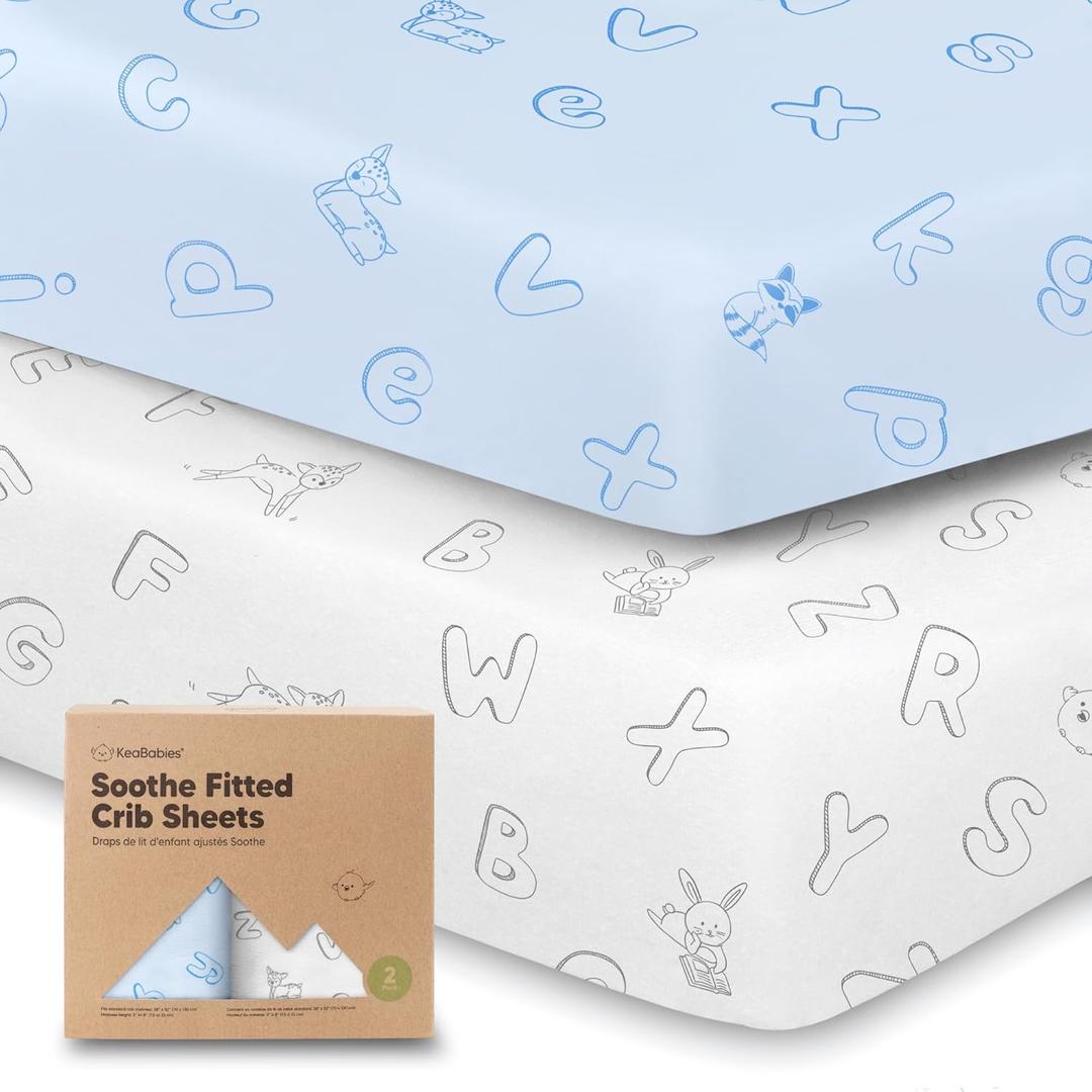 KeaBabies 2-Pack Organic Crib Sheets for Boys, Girls - 52x28 Fitted Crib Mattress Sheet Neutral, Breathable Jersey Cotton Cover for Baby Bed, Toddler Mattress, Soft & Cute Prints (ABC Land Sky) KeaBabies 2-Pack Organic Crib Sheets for Boys, Girls - 52x28 Fitted Crib Mattress Sheet Neutral, Breathable Jersey Cotton Cover for Baby Bed, Toddler Mattress, Soft & Cute Prints (ABC Land Sky)