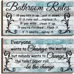 Jetec 2 Pieces Funny Bathroom Signs Bathroom Wall Decor Toilet Wall Accessories Farmhouse Toilet Rustic Wooden Signs(Chic Style)