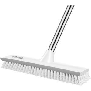 SetSail Upgraded Large 12 in Wide Floor Scrub Brush with 51-Inch Long Adjustable Handle 2 in 1 Scrape Brush Stiff Bristle Floor Scrubber for Cleaning Shower Bathroom Garage Kitchen Wall Deck Tub Tile (Grey White-large-1 Pack)