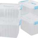 Hespama 6 Quart Storage Bin, Plastic Latching Box/Container with Lid, 4 Packs