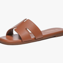 Rihero Women's Dressy Flat Sandals Comfortable Slip On Leather Slide Sandals, Size 9