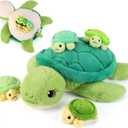 gnomantic 5 Pieces Turtle Stuffed Animals - 1 Mommy Stuffed Turtle with 4 Babies - Tortoise Gifts for Girls Age 3-8, Tortoise Plush Toys for Christmas, Valentine's, Birthday Gifts