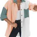 Dookttker Womens Color Block Button Down Shirts Long Sleeve Cotton Gauze Tops Casual Collared Blouses Loose Fit with Pocket (Pink)