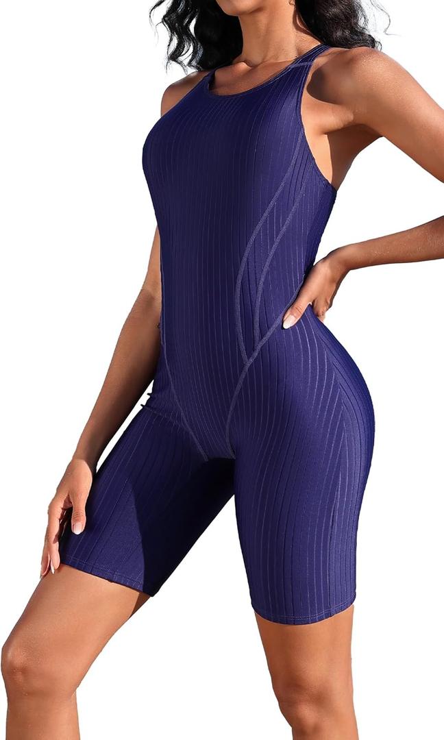 beautyin Women's Boyleg One Piece Swimsuit Racerback Athletic Bathing Suit (Purple, L)