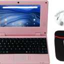 CHIBBS Portable Kids Laptop Computer, 7" Inch IPS Screen Mini Laptop Powered by Android 13.0, Quad Core, 2gb Ram + 32gb ROM, 2* USB, Camera, Bluetooth, Wi-Fi- Pink