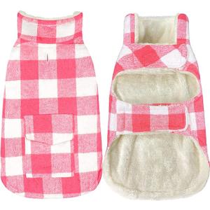 Malier Classic Plaid Fleece Dog Coat  Windproof Warm Jacket with Pocket, Winter Pet Clothes Apparel for Small to Large Dogs (Pink, Medium)