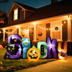 WONDER GARDEN Halloween Inflatable Outdoor Decoration - Spooky Blow Up Halloween Inflatables with Black Cat and Pumpkin Yard Party Garden Lawn Decor