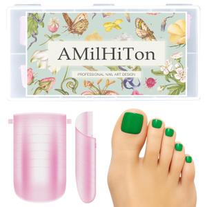 2 x Straight Polygel Dual Pink Wide Toe Nail Forms for Poly Gel Extensions, Larger Flat Full Cover Molds for French Toenail, Press on Toenails for Women Extensions Home DIY Nail Salon 120PCS 12Sizes