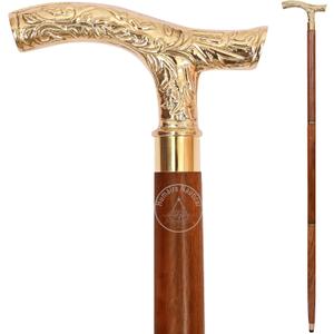 Vintage Brass Walking Stick Handmade Wooden Cane with Solid Brass Handle Antique Style Collectible Walking Cane for Men, Women & Seniors Unique Gift Idea