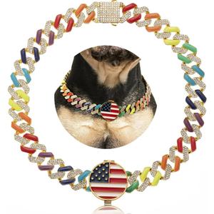 SHWLNY Gold Chain Dog Collars with Personalized, Diamond Collar Cuban Link 19MM Strong Heavy Duty Chew Proof, Dog Collar with AirTag Holder, Pet Collar for Dogs (XL:22"-26")