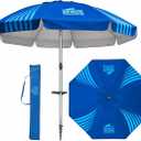 8FT Premium Beach Umbrella with 4-Point Wind Mitigation System - Heavy Duty Fiberglass Ribs, Integrated Anchor - 50+ UPF Double Vent - Pro Stability Series