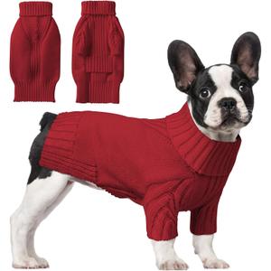 Dog Sweaters for Small Medium Large Dog, Classic Turtleneck Pet Clothes Warm Thermal Doggy Winter Coat, Thick Double Knitting Collar Pullover Cold Weather Puppy Jacket for Indoor & Outdoor Wear (Red) XL