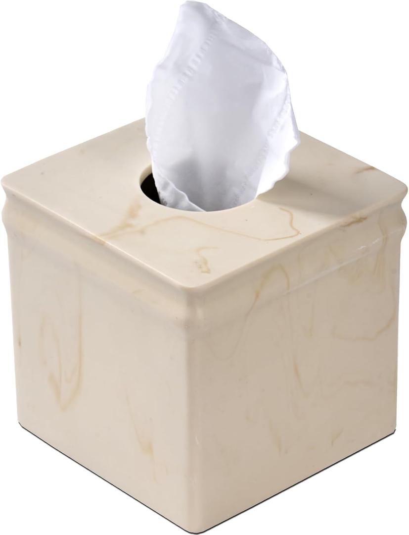 Yellow Marble Tissue Box Cover Retro Square for Bathroom Conutertop,Tissue Box Holder for Bedroom Night Stand,Tabletop,Vanity Desk,Office, Decorative Facil Cube Tissue Box Cover