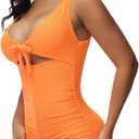 SHAPSHE Women's Tummy Control Swimsuit One Piece Slimming Bathing Suit Cutout Tie Knot Front Bikini Push Up Swimwear (Orange), L