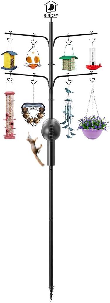 NETVUE by Birdfy Bird Feeder Pole with Effective Squirrel Baffle, 108 Inch Rust-Proof Pole Kit, 8 Adjustable Hooks for Outdoor Wild Bird Feeder, Bath, House Hanging & Mounting