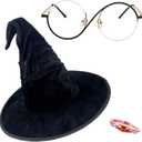 Green Witch Cosplay Glasses, Witch Hat, and Witch Ring Accessories for Halloween Movie Cosplay Props,Suitable for Musical Fans and Roleplay Parties