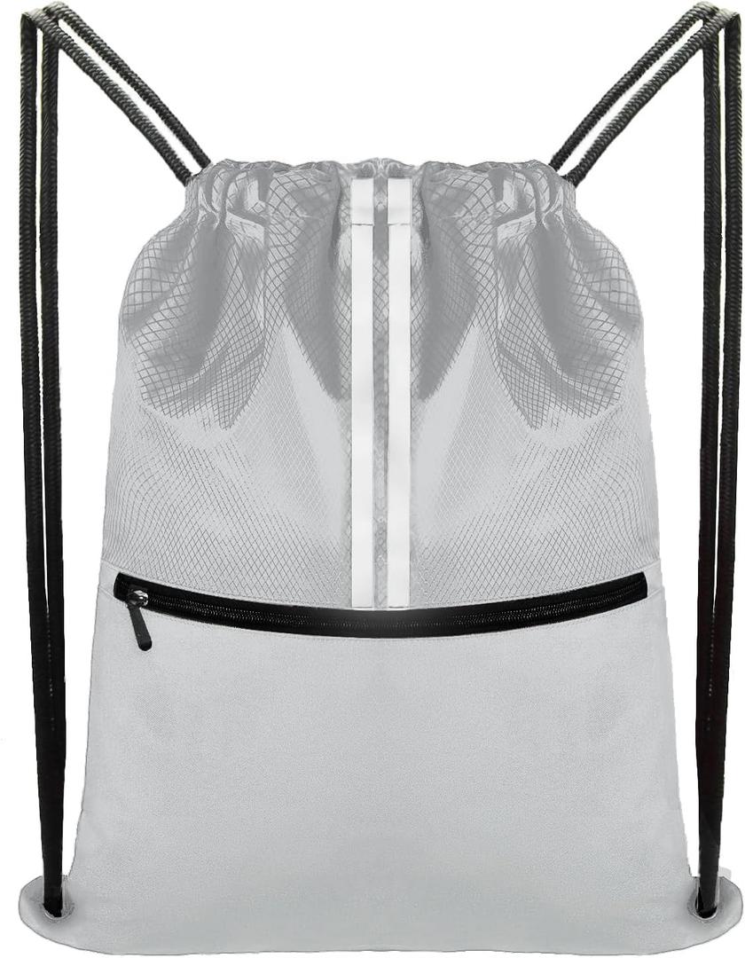 Large Drawstring Backpack Bag Sports Draw String Gym Bag for Women (Silver Gray)